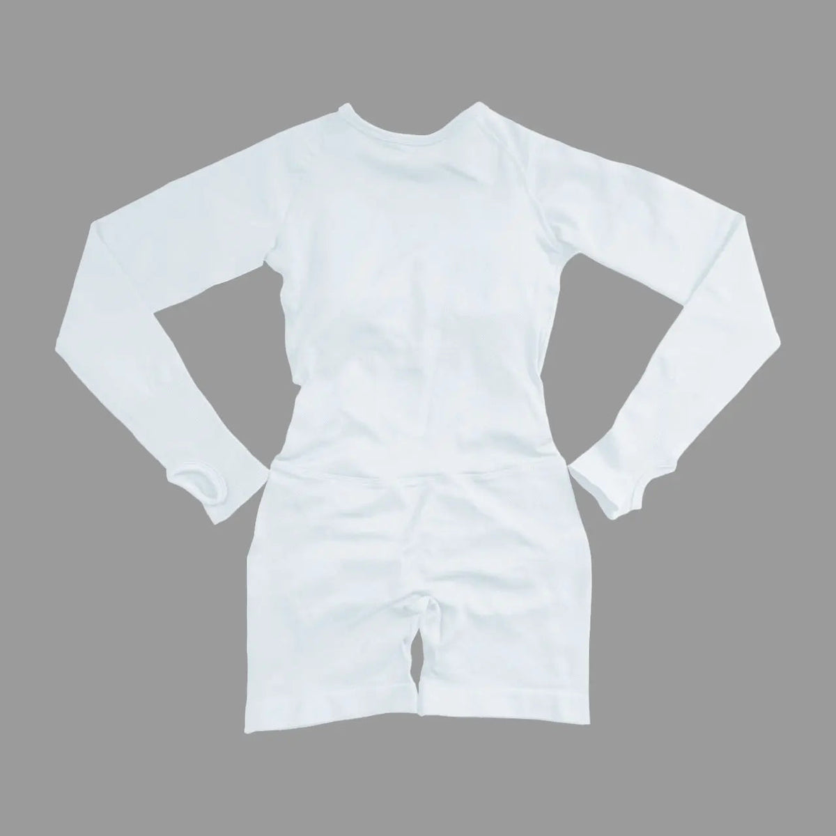Women's seamless backless long sleeve jumpsuit by The Clothing Company Sydney, ideal for yoga and fitness activities.