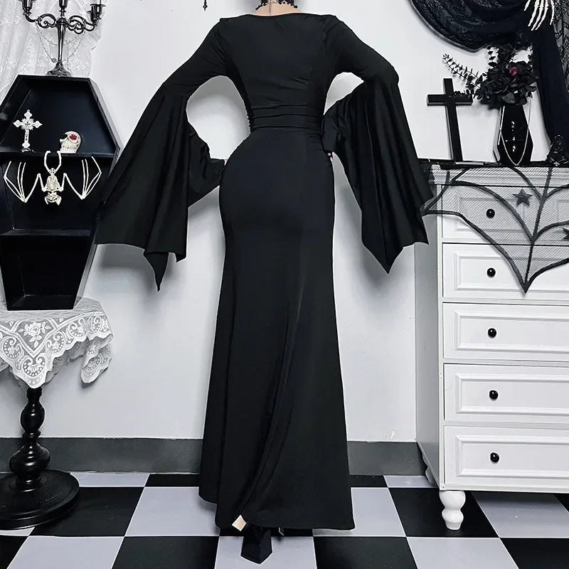 Women's Gothic Halloween dress with batwing sleeves in black, featuring a stylish and spooky design from The Clothing Company Sydney.