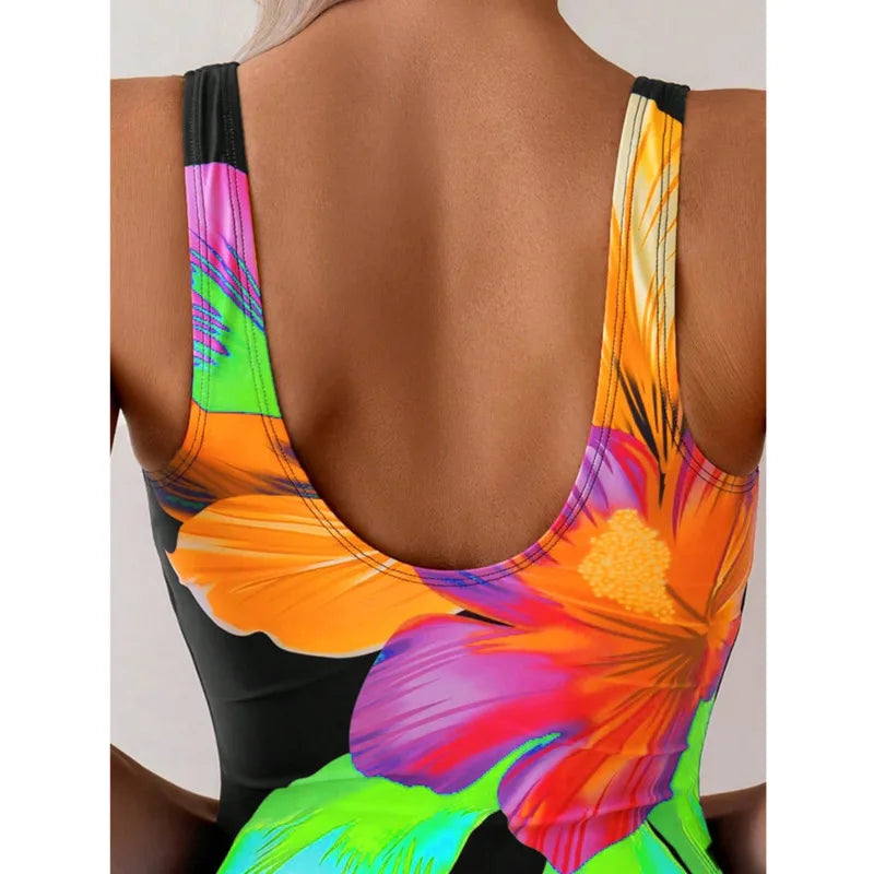 Summer print one-piece swimsuit for women, push-up design, from The Clothing Company Sydney, featuring colorful beachwear and swimwear style.