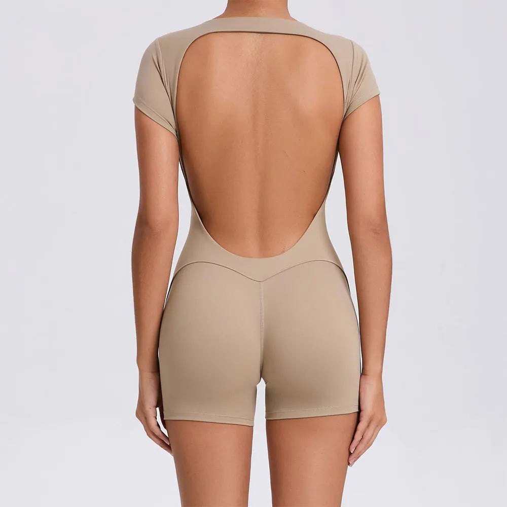 Women’s summer yoga and fitness bodysuit by The Clothing Company Sydney, featuring a sporty jumpsuit for gym and workout sessions.