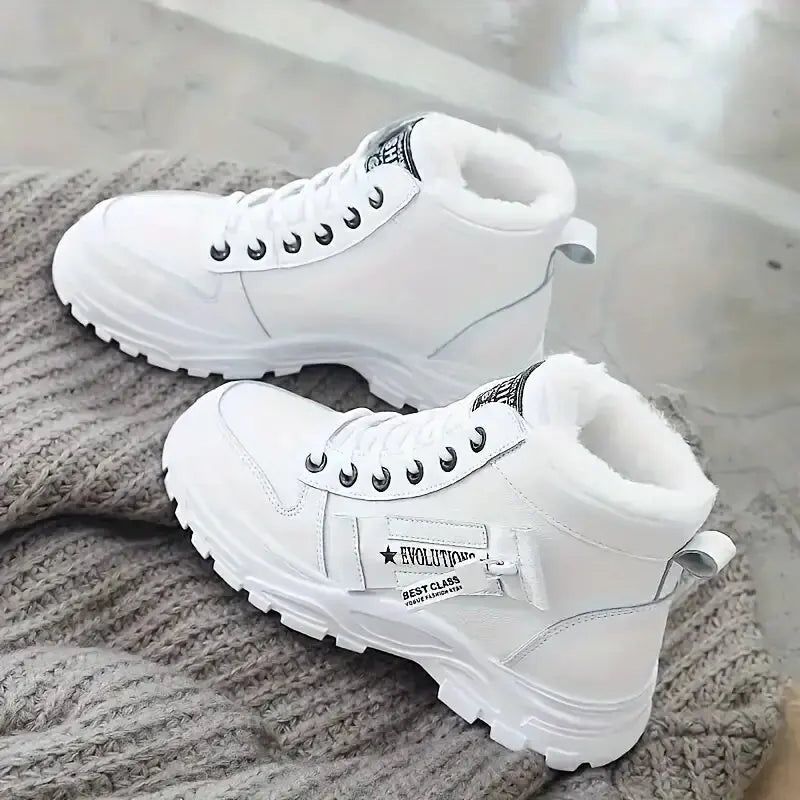 Women's high-top snow boots by The Clothing Company Sydney, lace-up winter wedge shoes with warm flannel lining.