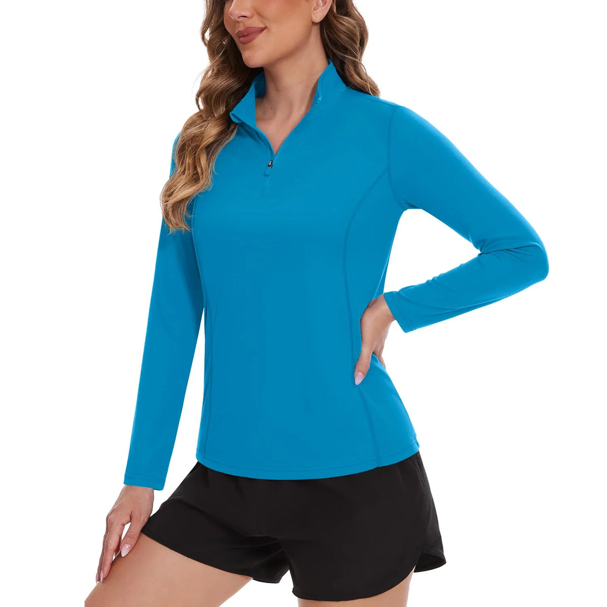Women's UPF 50+ quick dry long sleeve sun protection shirt by The Clothing Company Sydney, ideal for running, hiking, and outdoor activities.