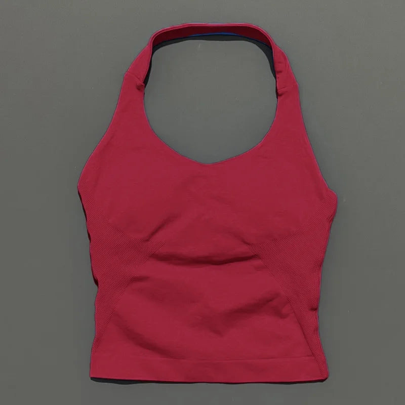 Halter Top Seamless Longline Strappy Gym Top Women Built-in Bra Removable Cups Activewear Yoga Tank Tops The Clothing Company Sydney