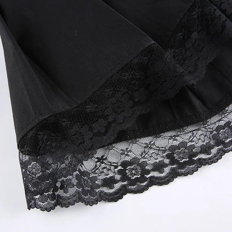 Black retro pleated skirt with lace-up high waist, plaid mesh stitching, and gothic Y2K style from The Clothing Company Sydney.