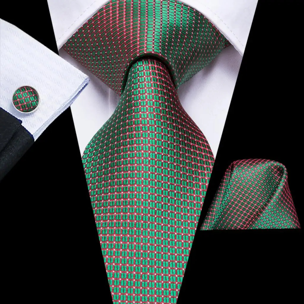 Green paisley silk tie set for men with necktie, pocket square, and cufflinks, stylish accessories by The Clothing Company Sydney.