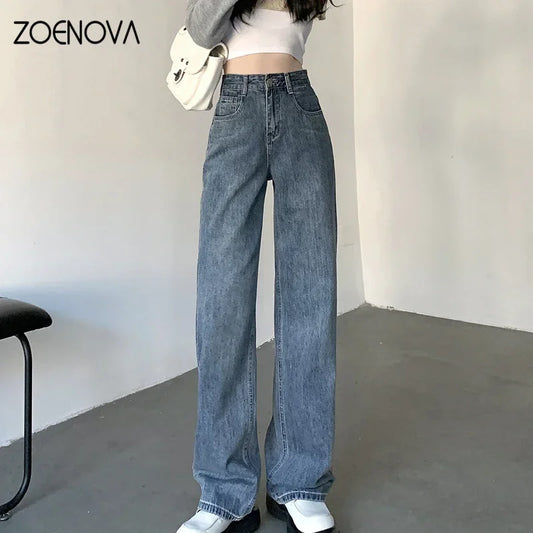 High Waisted Jeans Y2K Fashion Women Clothing Blue Black Straight Leg Denim Pants Trousers Mom Jean Baggy Trousers - The Clothing Company Sydney