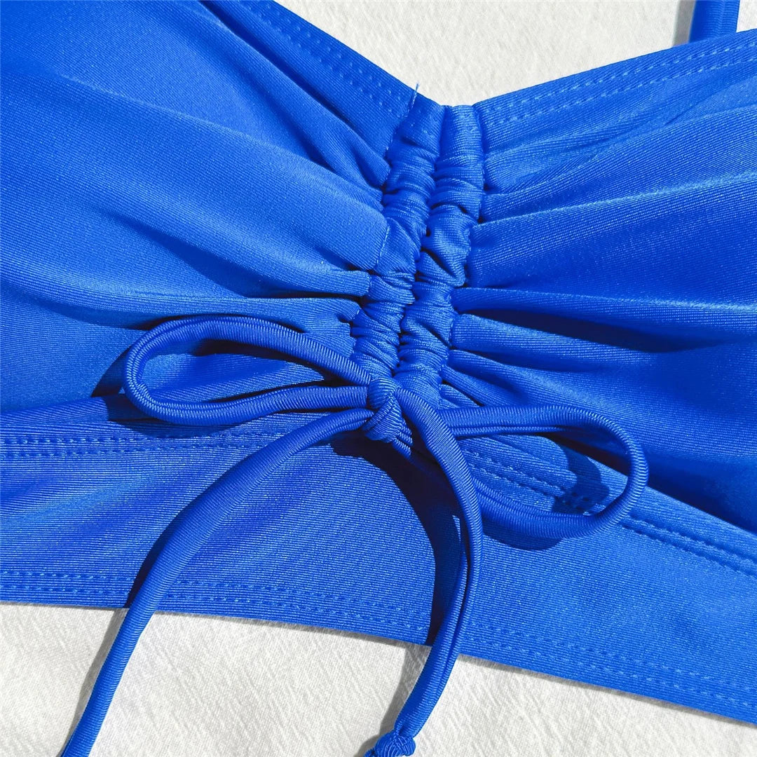 High waist knotted bikini set by The Clothing Company Sydney featuring wrinkled design and two-piece swimwear for women.