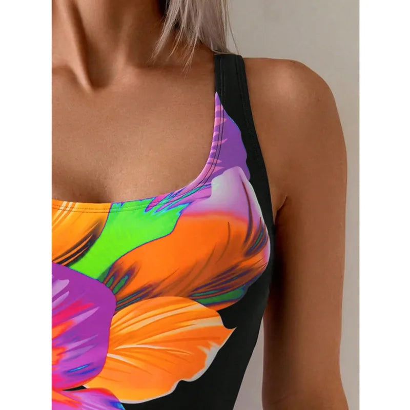 Summer print one-piece swimsuit by The Clothing Company Sydney featuring a push-up design and vibrant beachwear style.