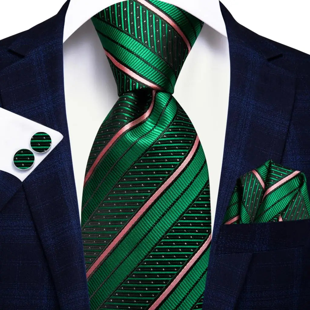 Green paisley silk tie set for men including necktie, pocket square, and cufflinks from The Clothing Company Sydney.