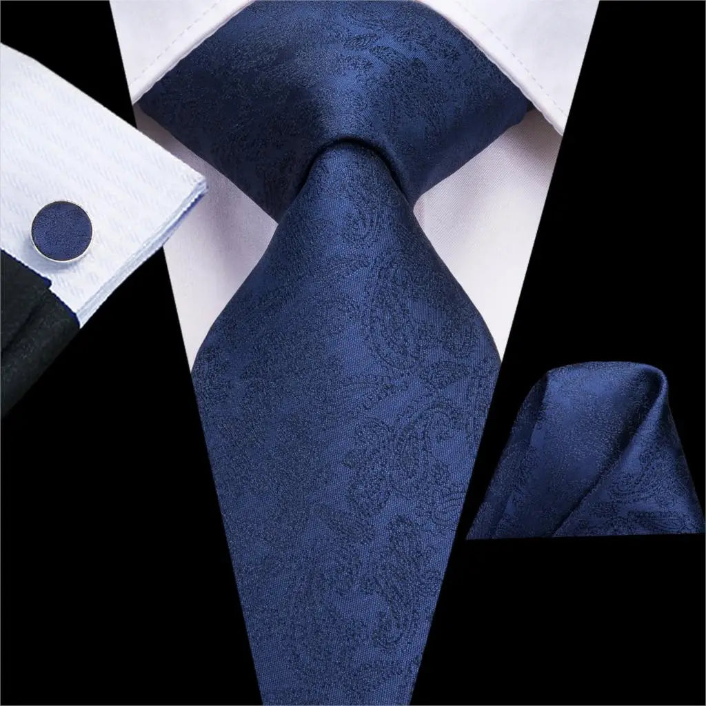Blue paisley silk tie set with matching cufflinks and pocket hanky, stylish men's accessories by The Clothing Company Sydney.