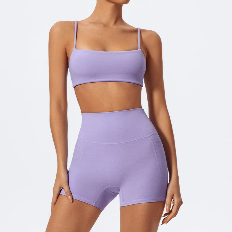 Women Two Piece Gym Workout Bra Yoga Set Shorts Fitness Wear Quick-Dry Sports Bra Flared Pants Suits - The Clothing Company Sydney