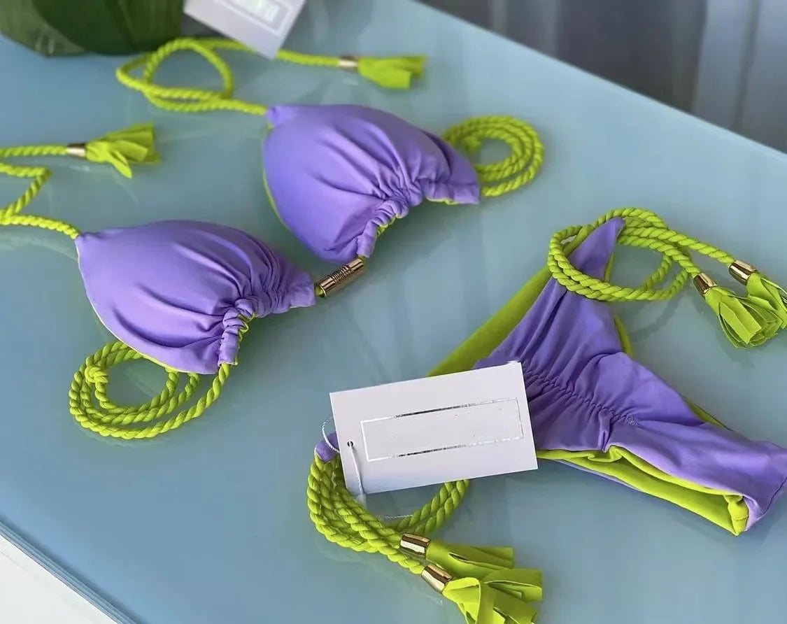 Backless women's bikini swimsuit with rope triangle top from The Clothing Company Sydney, featuring stylish swimwear design.