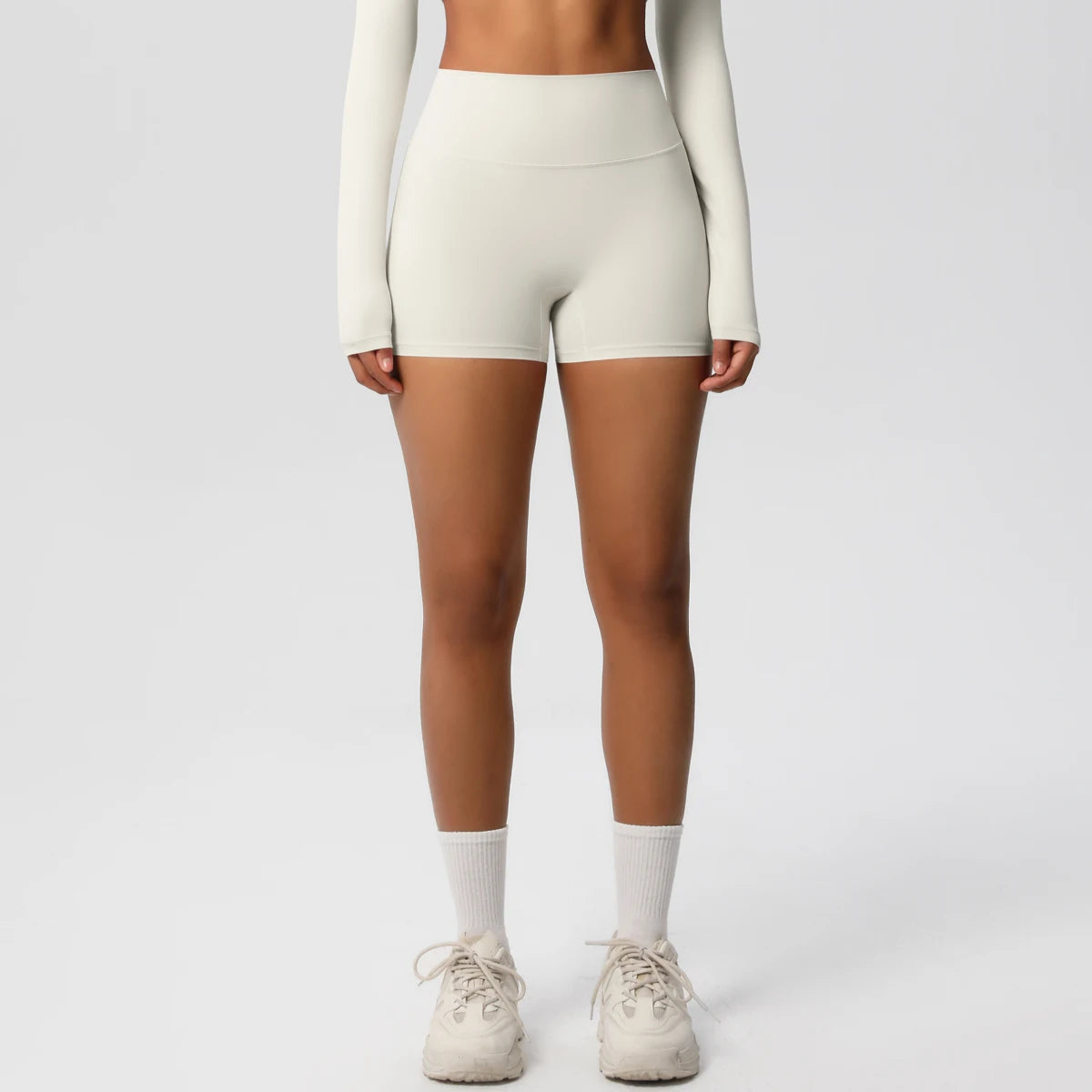 Women’s high-waist yoga shorts by The Clothing Company Sydney, featuring push-up fitness legging design and comfortable bike short style.