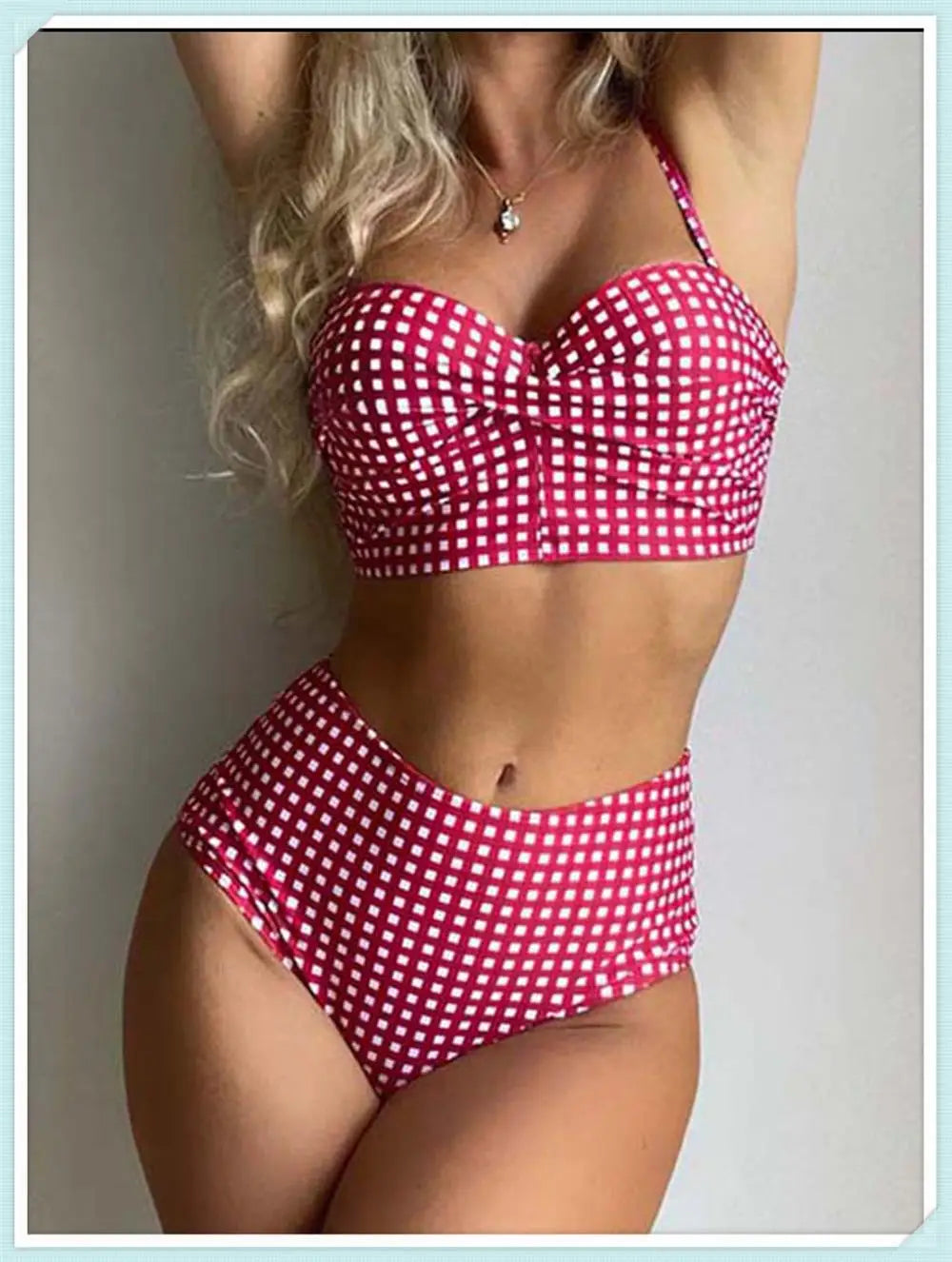 High waist printed swimsuit with straps and padding from The Clothing Company Sydney, featuring colorful beachwear design.