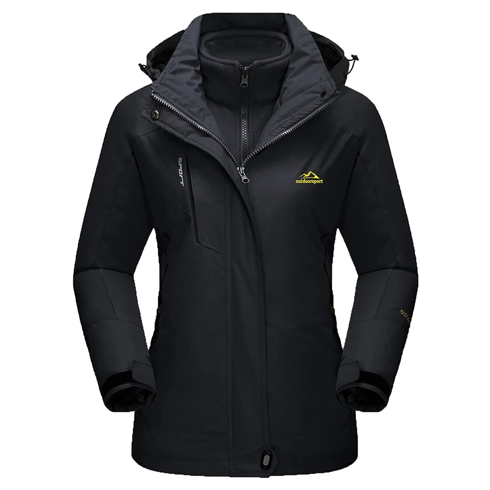 Women’s 3-in-1 winter fleece waterproof ski snowboard jacket by The Clothing Company Sydney, with raincoat and windbreaker features.
