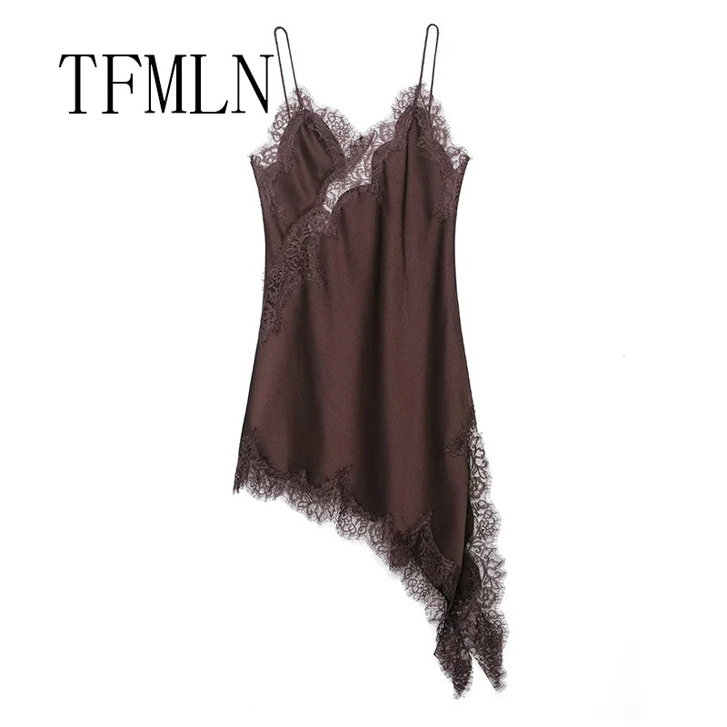 Lace Splicing Summer Sleeveless Asymmetry Dress Backless Slim Women's Party Sling Mini Dress The Clothing Company Sydney