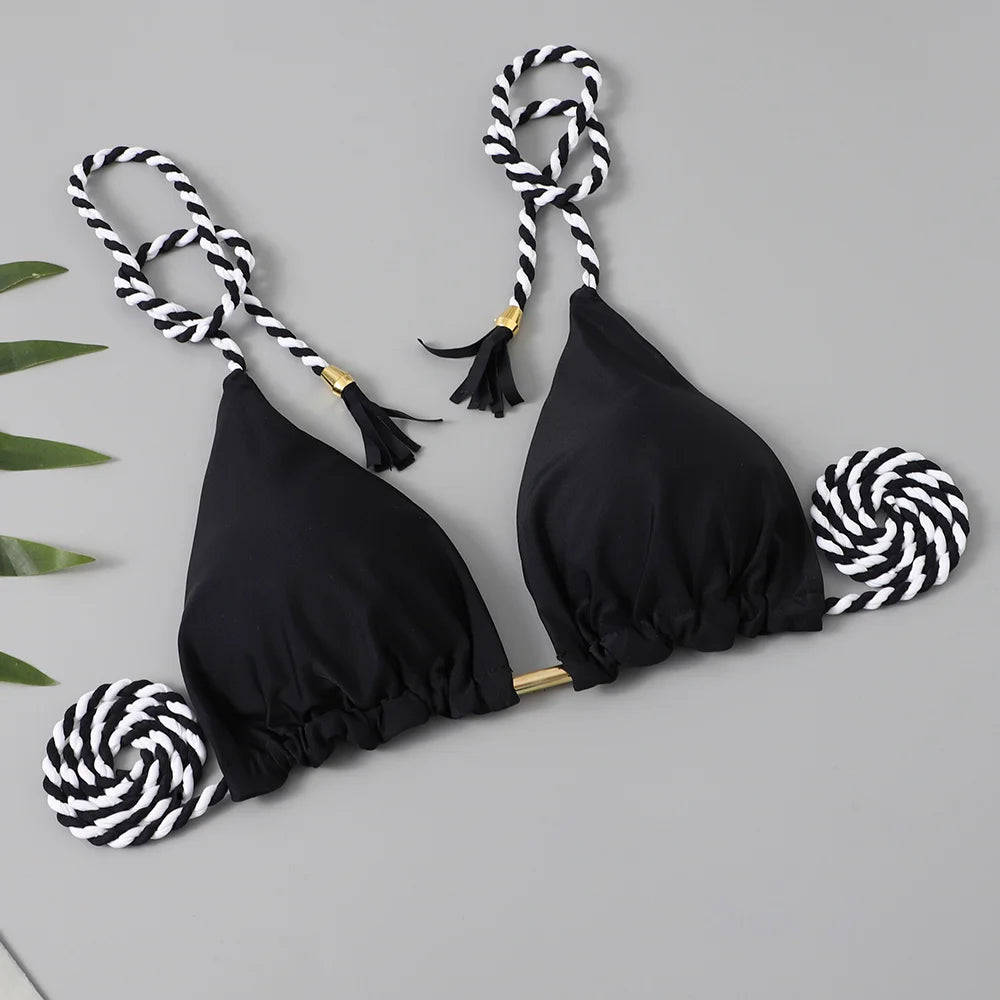Solid triangle string bikini swimsuit by The Clothing Company Sydney featuring a two-piece design, perfect for summer beachwear.