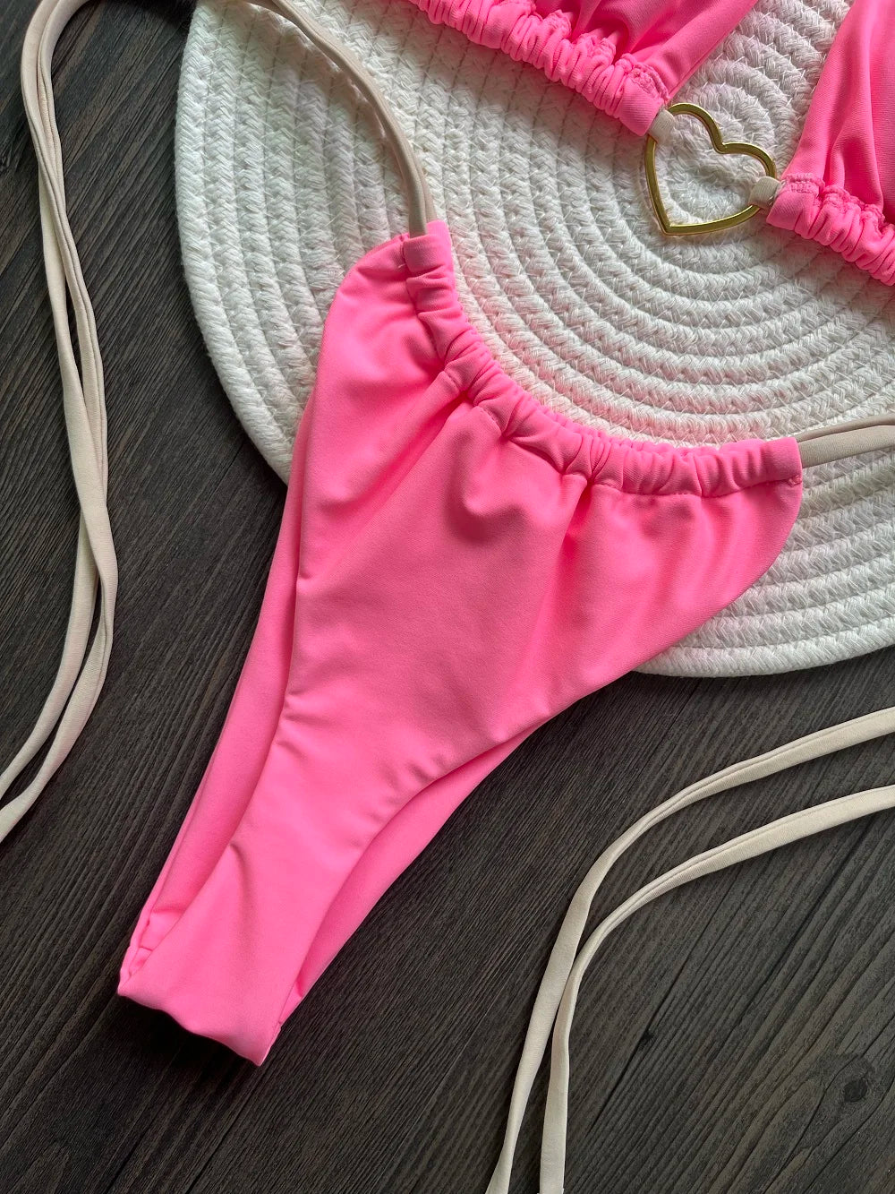 Solid color halter bikini set for women, two-piece swimsuit with triangle and thong bottoms, by The Clothing Company Sydney.