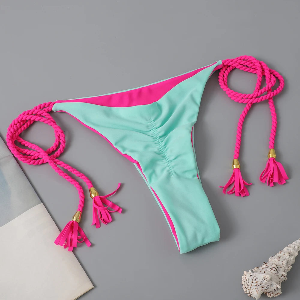 Two-piece triangle string bikini swimsuit by The Clothing Company Sydney, solid thong swimwear perfect for summer beachwear.