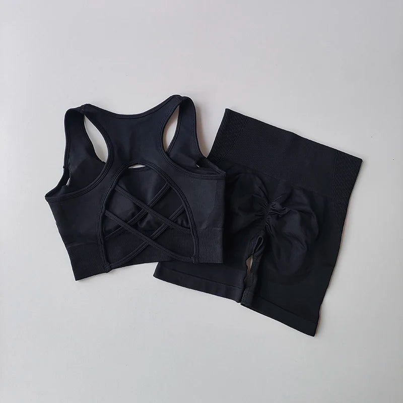 2Piece Seamless Yoga Set Sport Bra High Waist Sports Shorts Gym Fitness Sleeveless Workout Suit Sporstwear The Clothing Company Sydney