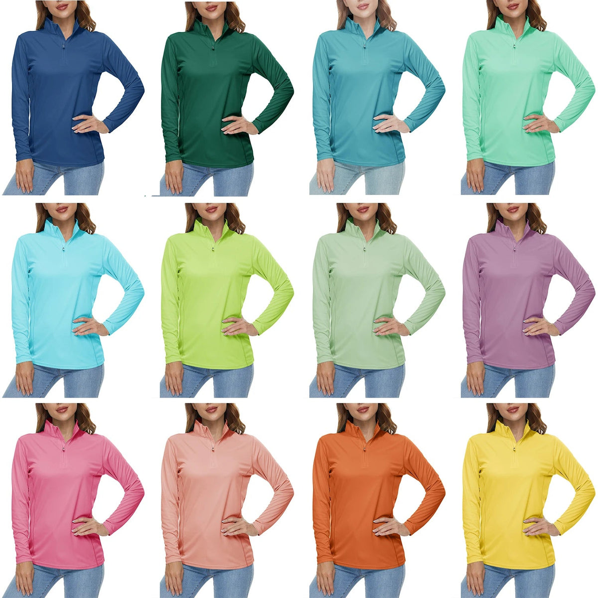 Women's UPF 50+ quick dry long sleeve sun protection T-shirt from The Clothing Company Sydney, ideal for running, hiking, and outdoor activities.