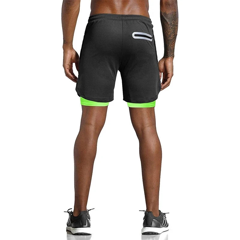 Men’s 2-in-1 running shorts from The Clothing Company Sydney, featuring double-layer design for gym training and beach sports.