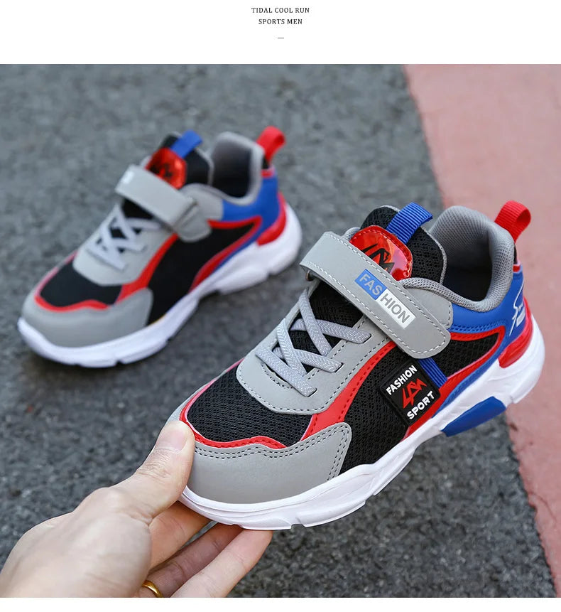 Kids’ breathable summer sneakers from The Clothing Company Sydney in mesh with hook-and-loop straps for boys and girls.