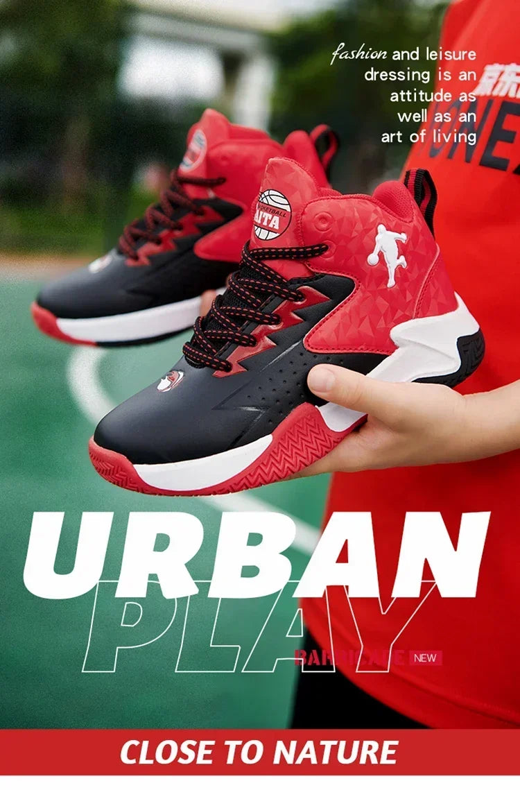 Kids basketball shoes by The Clothing Company Sydney featuring breathable material and non-slip soles for active play.