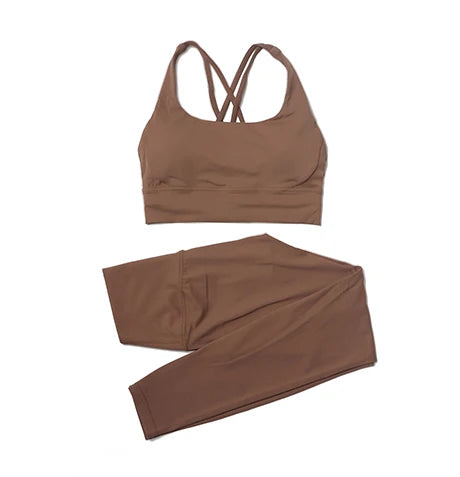 Nylon women's yoga and fitness set with leggings and sports bra, breathable gym sportswear from The Clothing Company Sydney.