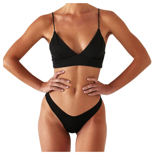 2 Piece Women's Push Up High Cut Bikini Set Two Piece Low Waist Swimsuit Fashion Swimming Set With Chest Pad Swimwear