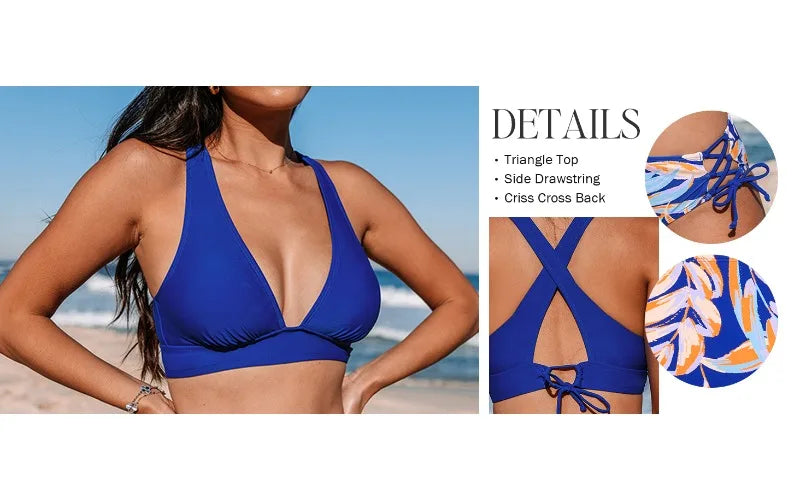 2 Piece Split Swimsuit Bikini 2 Piece Set Deep V Neck Triangle Side Bandage Bikini Set The Clothing Company Sydney