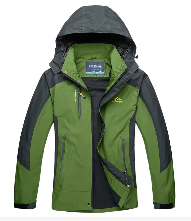 Men's outdoor camping hiking jacket by The Clothing Company Sydney, shown in a rugged outdoor setting.