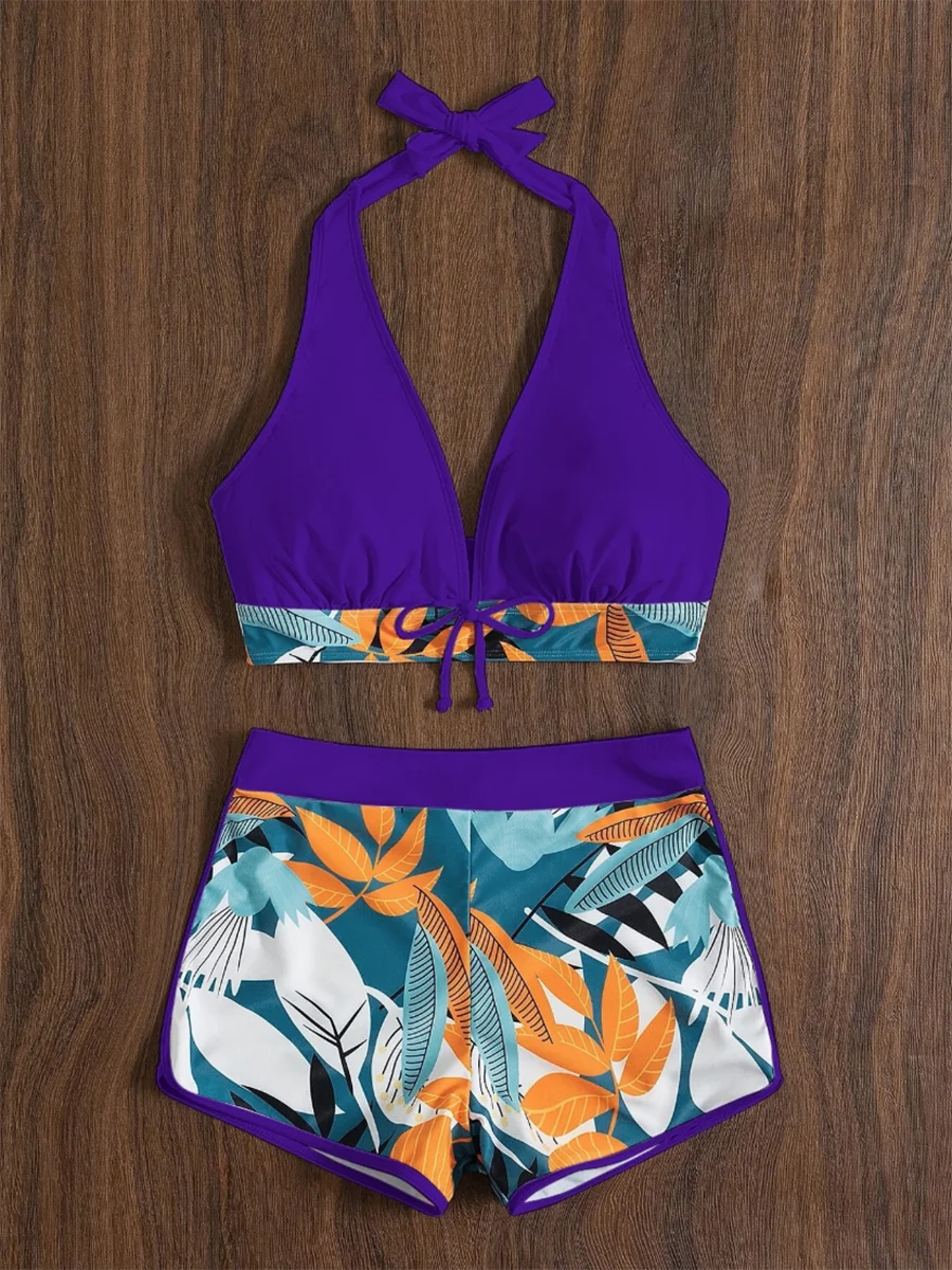 2 Piece Halter Bikini Set Shorts Swimsuit High Waist Swimwear Female Printed Bathers Swimming Bathing Swim Suit Beachwear - The Clothing Company Sydney