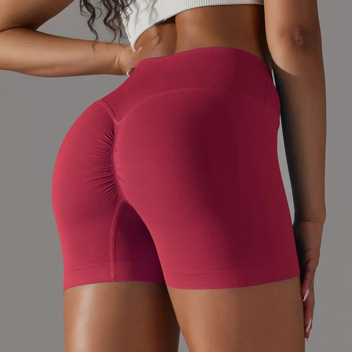 Women’s high waist fitness yoga leggings by The Clothing Company Sydney, seamless workout shorts with scrunch butt design.