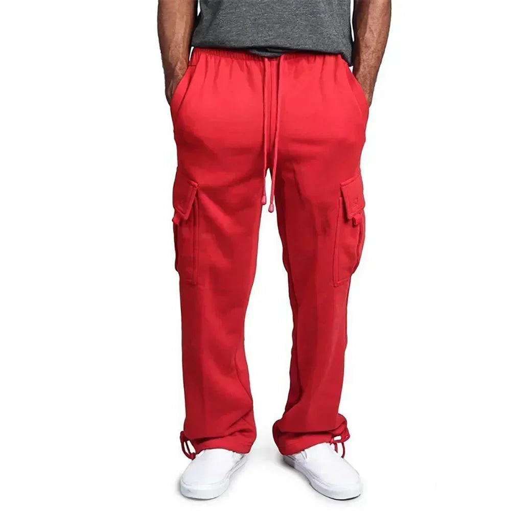 Men's cargo jogger pants by The Clothing Company Sydney with fleece lining, multiple pockets, loose fit, suitable for streetwear and casual wear.