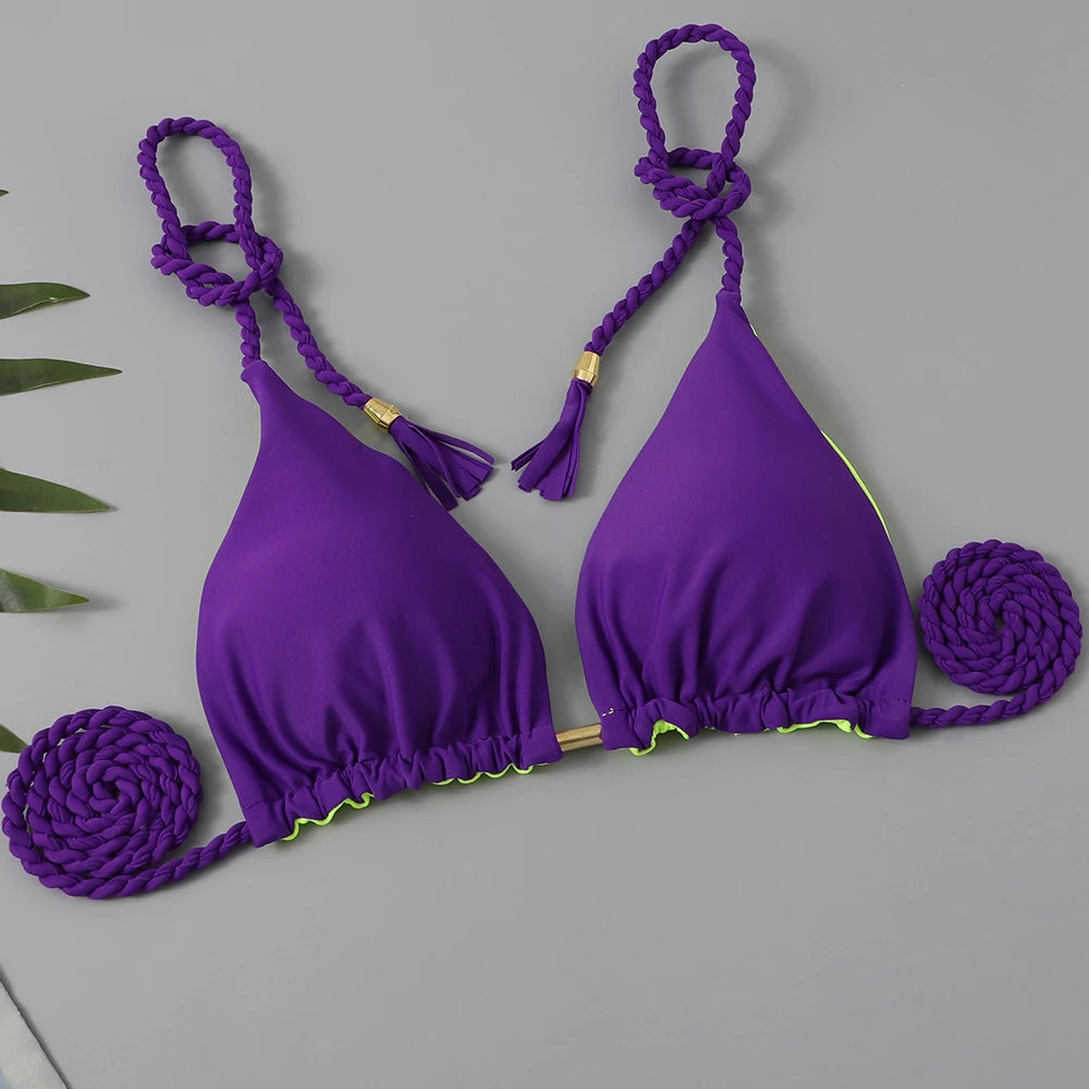 Two-piece triangle string bikini swimsuit by The Clothing Company Sydney, solid thong swimwear perfect for summer beachwear.