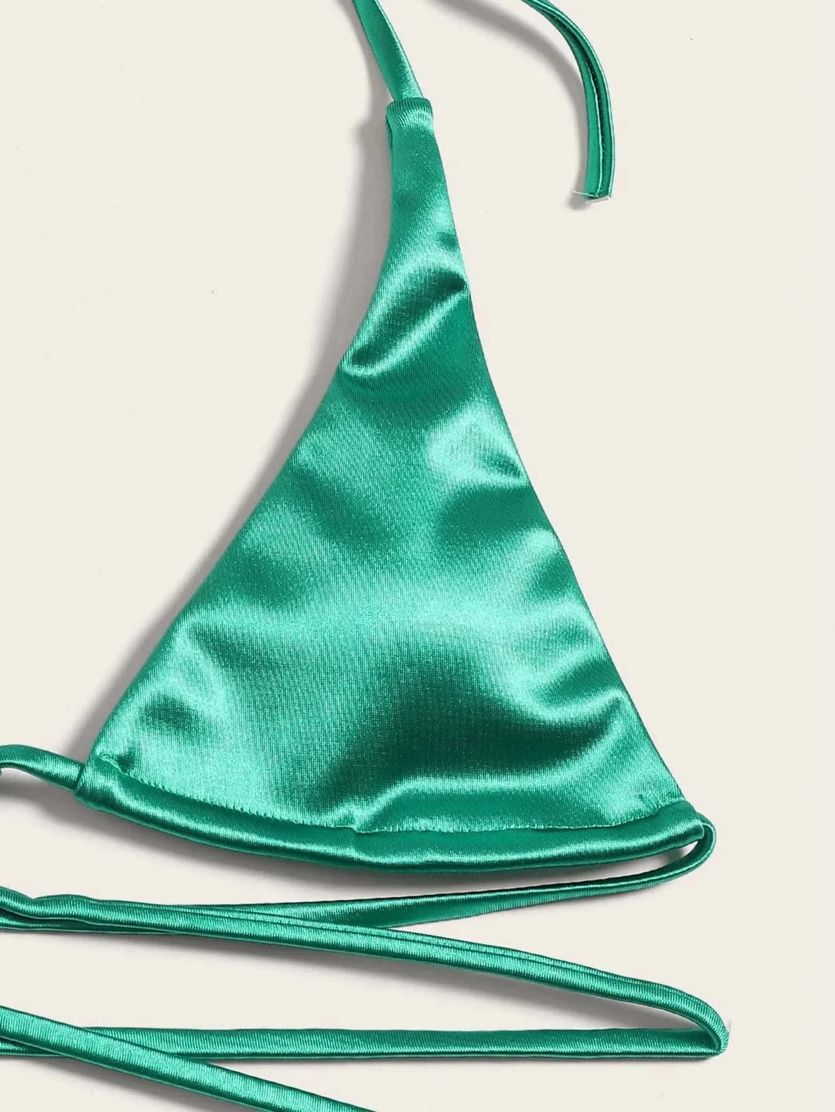 Two-piece Brazilian metallic satin halter swimsuit with high-cut legs, beachwear bikini set by The Clothing Company Sydney.
