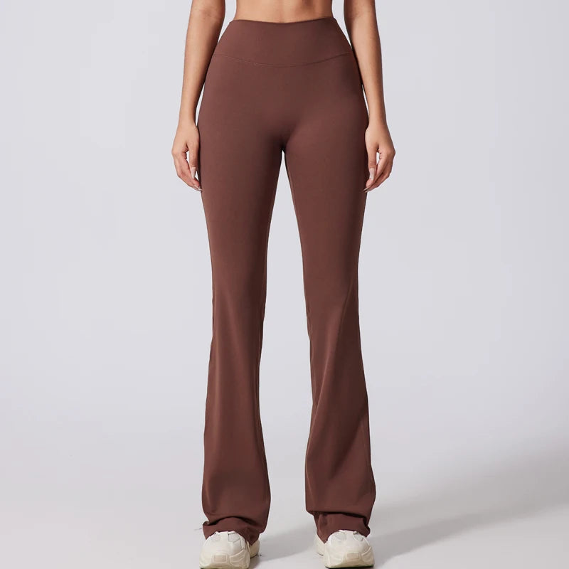 Women's high-waisted flared yoga pants by The Clothing Company Sydney, featuring micro flare and wide-leg design for fitness and comfort.