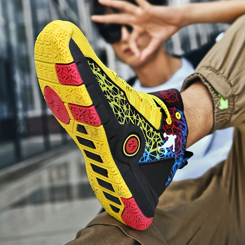 High-top basketball shoes by The Clothing Company Sydney featuring non-slip soles and breathable design for athletic performance.