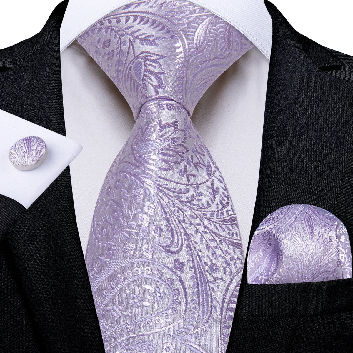 Luxurious purple paisley silk tie set for men, 8cm width, stylish accessories by The Clothing Company Sydney.