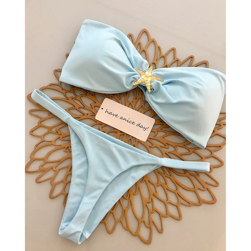 Two-piece push-up bikini swimsuit with bandeau top and Brazilian-style bottoms, in a micro bikini design, by The Clothing Company Sydney.