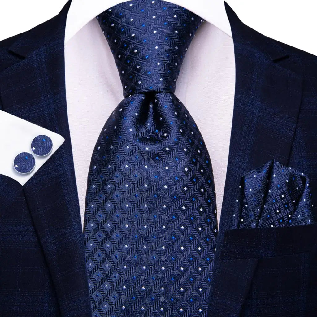 Blue paisley silk tie set including necktie, cufflinks, and pocket hanky from The Clothing Company Sydney accessories collection.