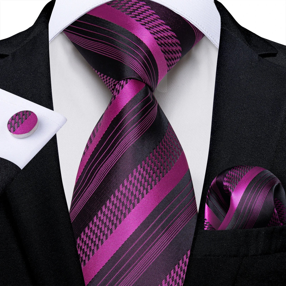 Luxury purple paisley silk tie set for men from The Clothing Company Sydney, featuring an 8cm wide silk tie and accessories.