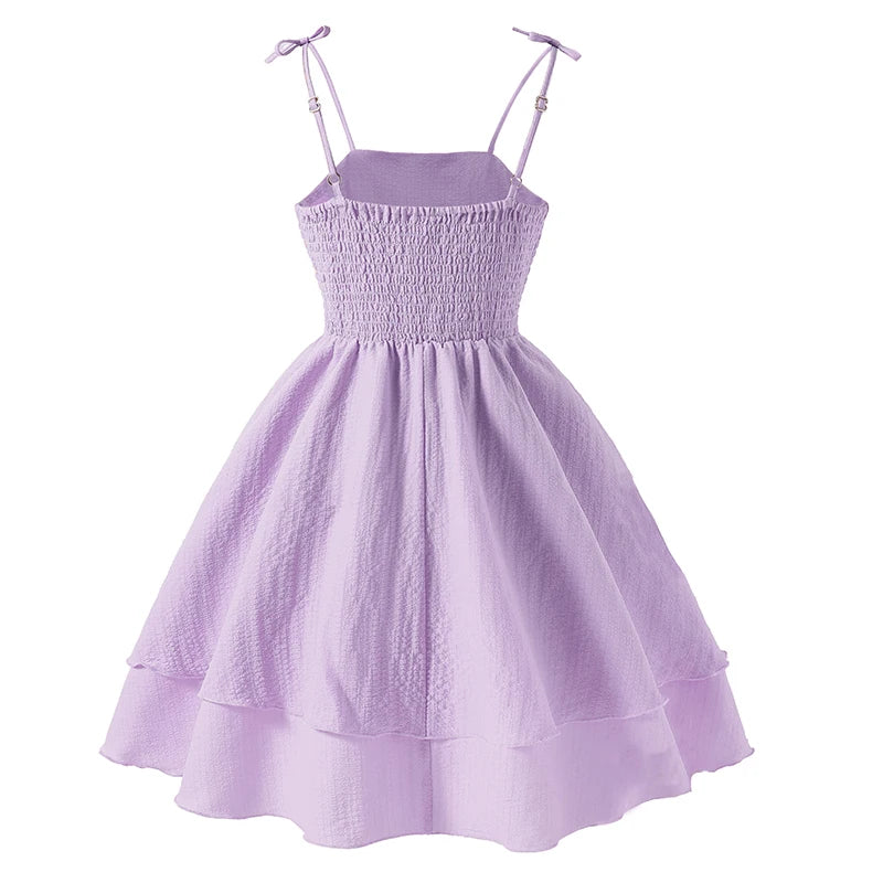 Kids pink tiered sling princess dress by The Clothing Company Sydney, perfect for tween girls' birthday parties and special occasions.