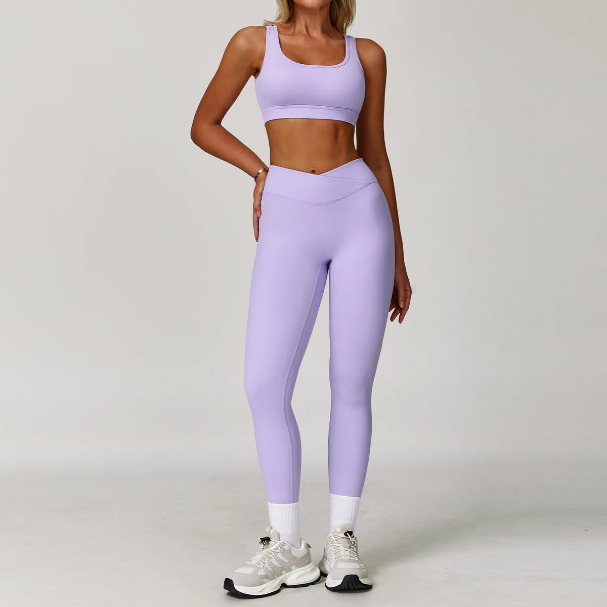 Women's fitness yoga gym clothes set by The Clothing Company Sydney, includes sports bra and leggings for workout and running.