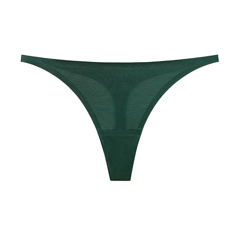 Ice silk thong women's panties, seamless G-string briefs with T-back design in soft, lightweight fabric