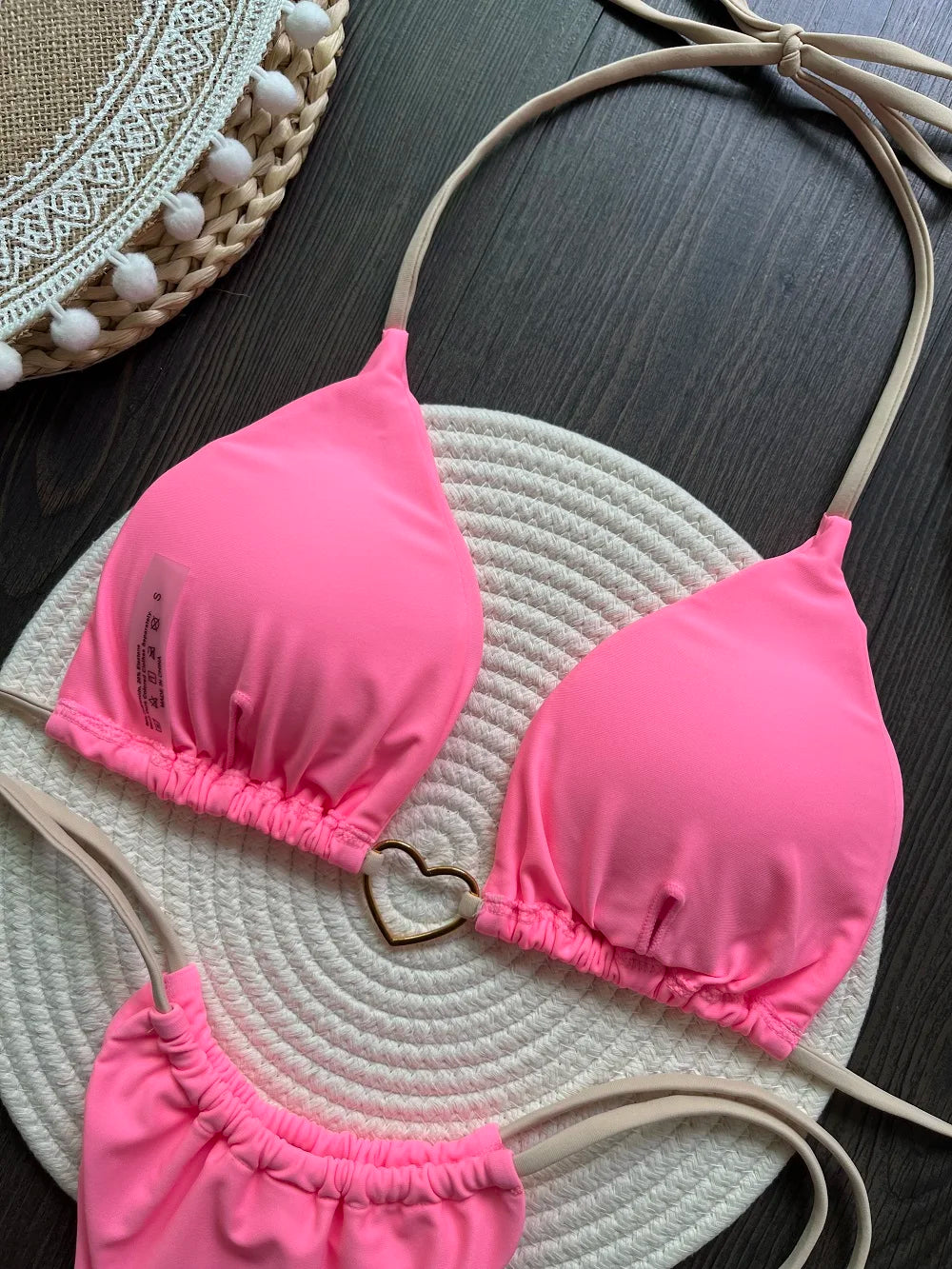 Solid color halter bikini set for women, two-piece swimsuit with triangle top and thong bottom, by The Clothing Company Sydney.