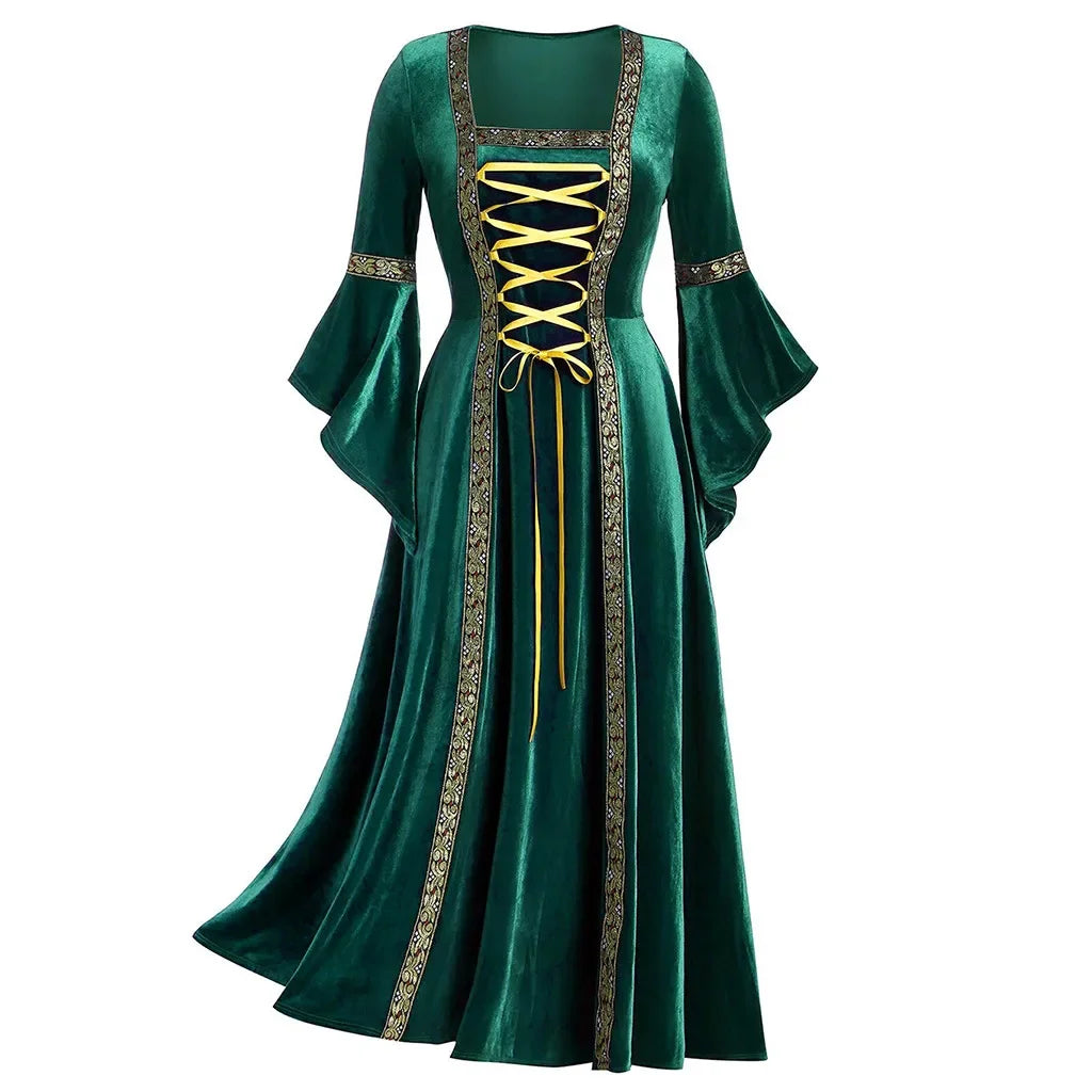 Halloween Costume Long Sleeve Medieval Cosplay Vintage Vampire Witch Victorian Gothic Bandage Dress