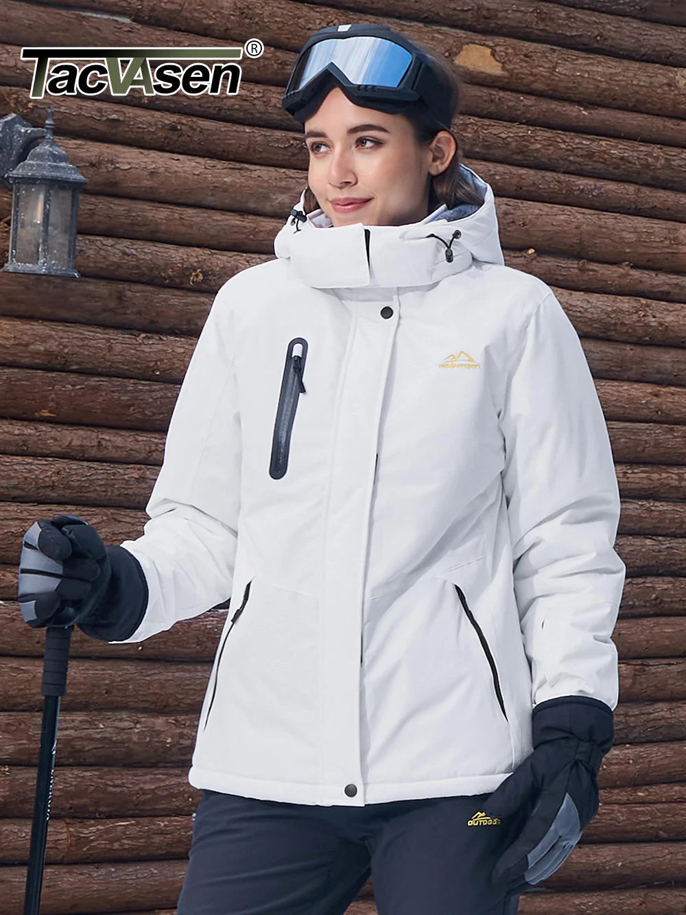 Women's winter thermal fleece-lined waterproof snow ski hood coat by The Clothing Company Sydney, windbreaker jacket for mountain snowboarding.
