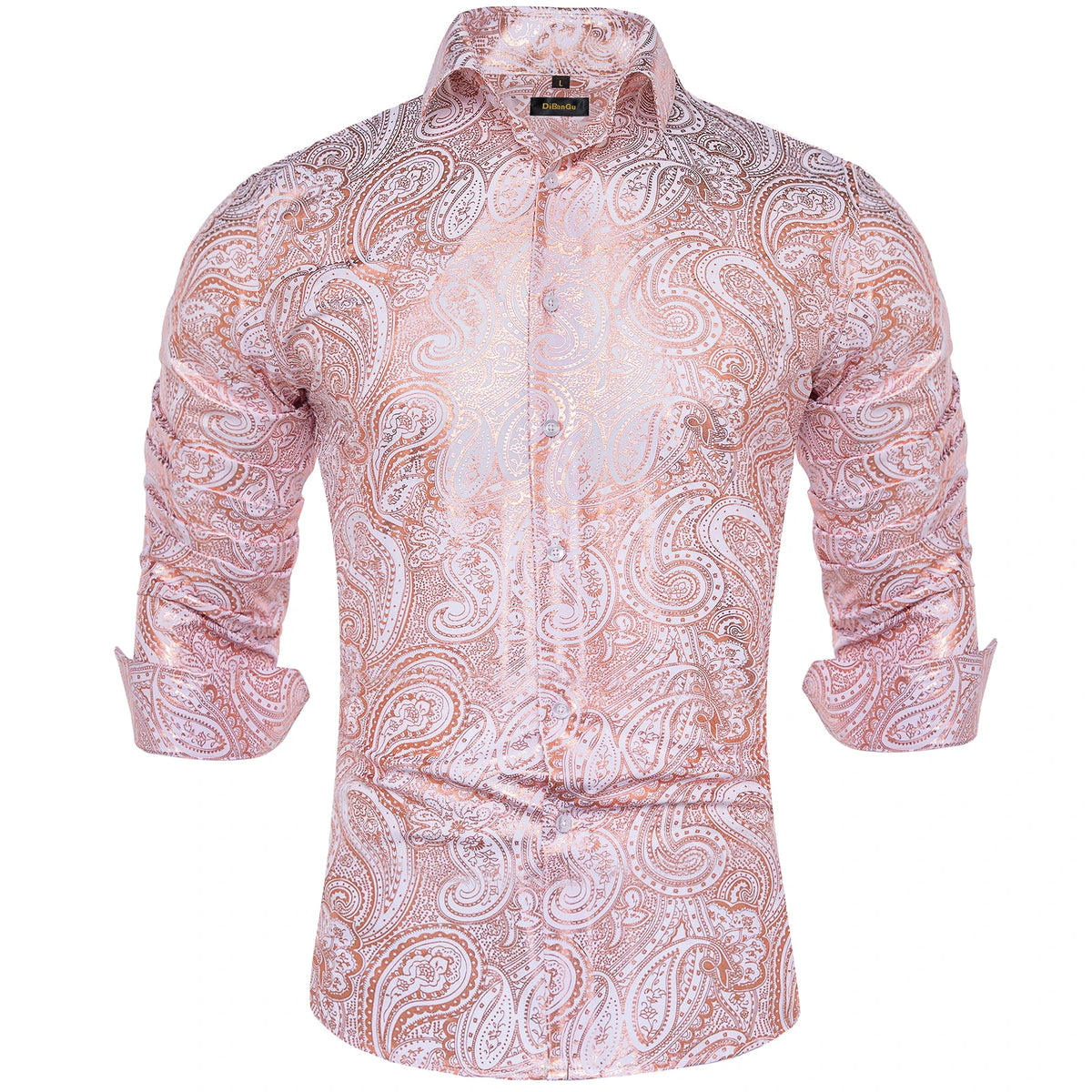 Pink, blue, and red paisley print men's long sleeve dress shirt by The Clothing Company Sydney, slim fit social clothing top.